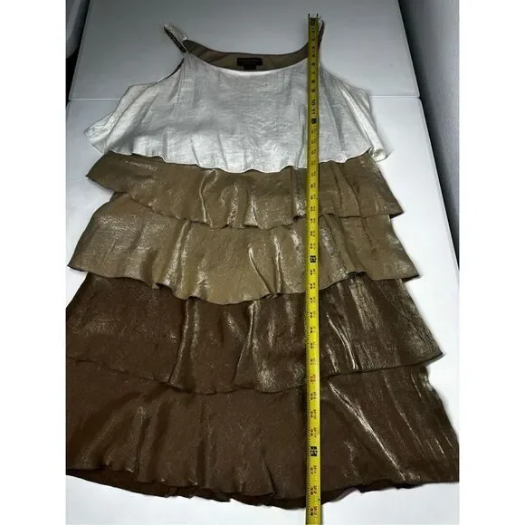 Signature By Robbie Bee Bohemian Layered Ruffled Dress Gold Brown Size 14 - Picture 8 of 12